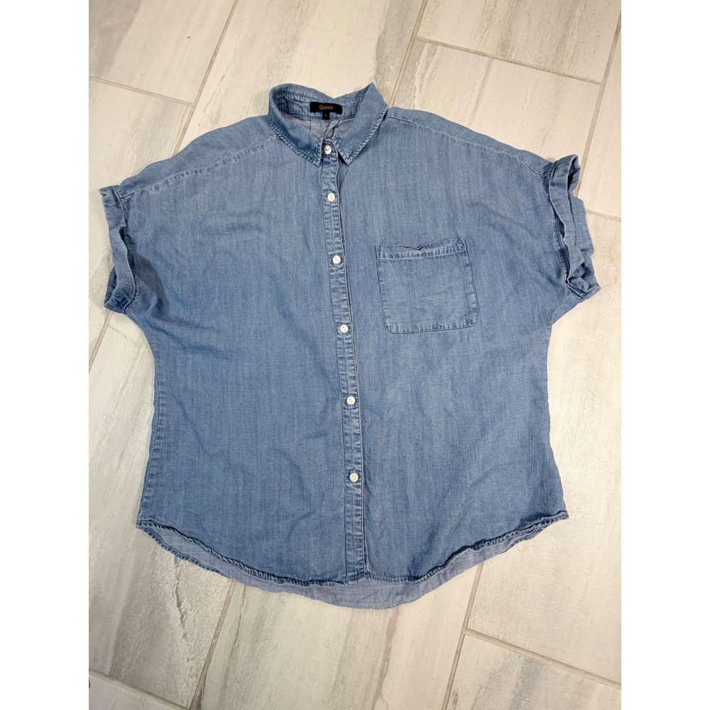 Quince Chambray Tencel Short Sleeve Shirt Medium Indigo Blue L ZLACL005